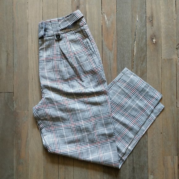 NWOT Topshop High Waist Linen Check Trousers Capri Ankle Size Small 4 - Picture 4 of 8